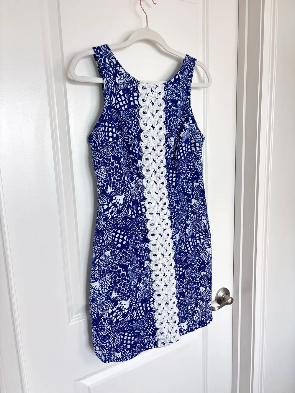 Lilly Pulitzer Cotton Shift Dress Blue White Sleeveless Coastal Preppy Size 6 M
